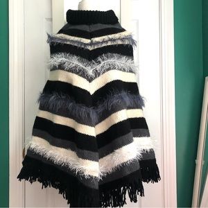 Poncho, handmade striped turtleneck